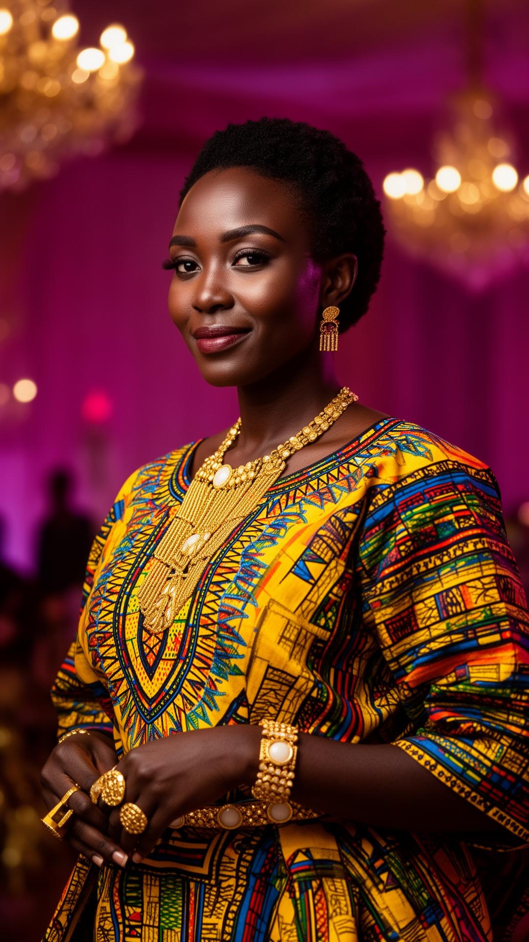 Femme guinéenne en tenue traditionnelle, cérémonie de gala